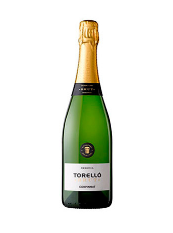 Front view of the Torelló Reserva Brut 2015 sparkling wine bottle.