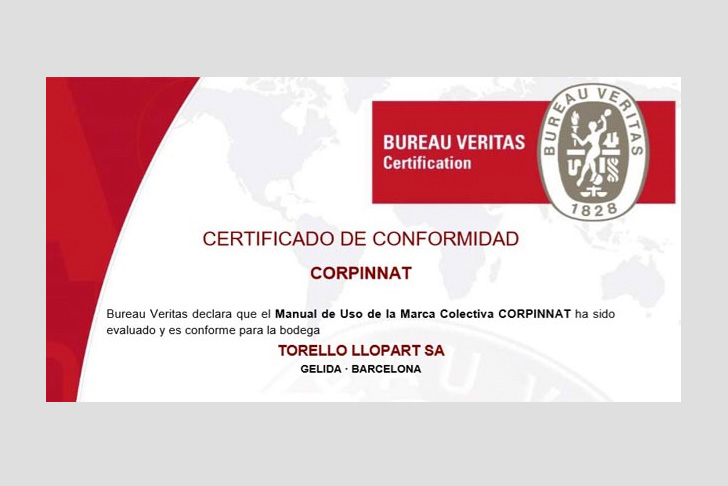 Imagen Certificación de Bureau Veritas de conformidad con el manual de uso Corpinnat