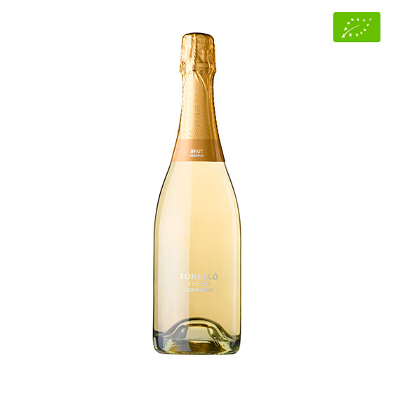 Front view of the Torelló Fresh Brut Reserva 2017 sparkling wine bottle
