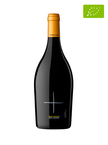 Botella de vino blanco Gran Crisalys 2018 en vista frontal.