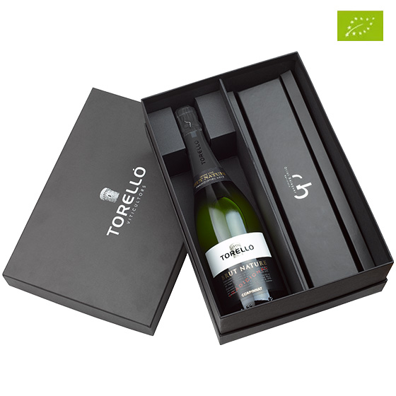 Tradicional Brut Nature i caixa de bombons Oriol Balaguer en estoig de luxe